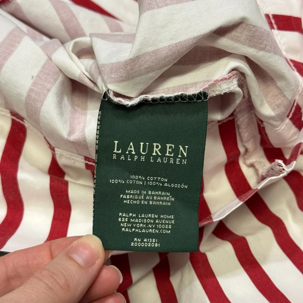 Lauren Ralph Lauren Vintage Twin Sheet Set Red White Stripe 100% Cotton 3pc